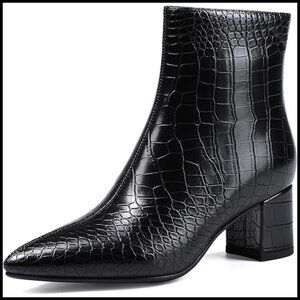 Pointed Toe Ankle Boots with Chunky Block Heel, Low Heel Booties for Women